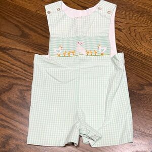 Charming Mint Checkered Kids Bunny Shortalls
